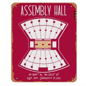 Indiana Hoosiers Assembly Hall Retro Metal Tin Wall Dorm Man Cave Decor Sign NWT